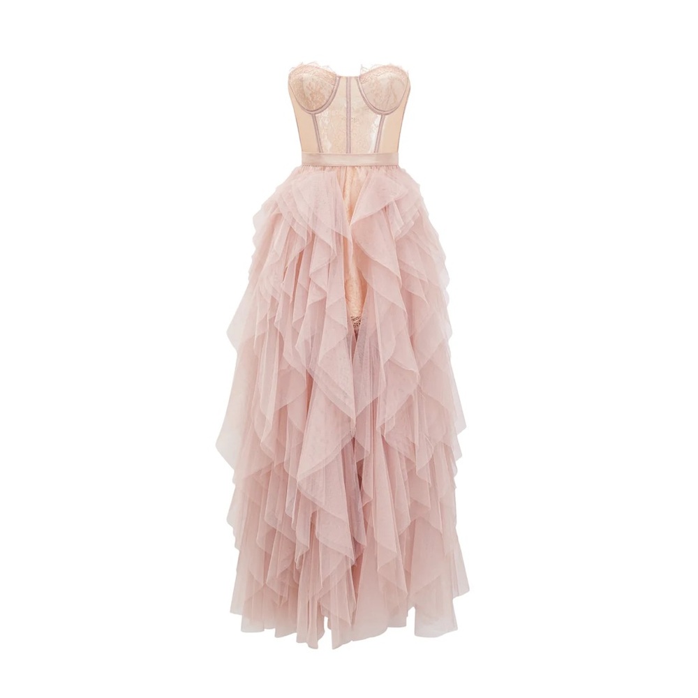 New w tags • Medium • Elegant Pink Bustier Ruffled Prom Gown